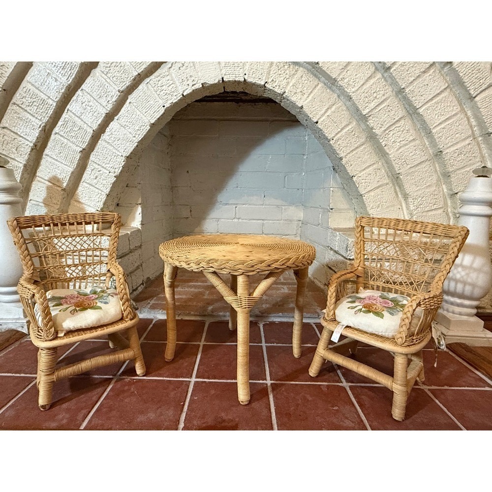 Vintage 1980's Pleasant Company American Girl Wicker Table & Chair Set EUC